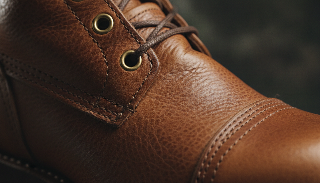Full-grain leather texture detail on Iron Reign boot