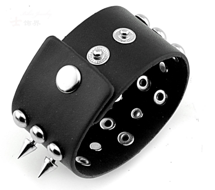 Badass Rockstar Bracelets w/ Metal Spikes 3 Pcs, 8.6 x 1.6 in, Black/Silver - American Legend Rider