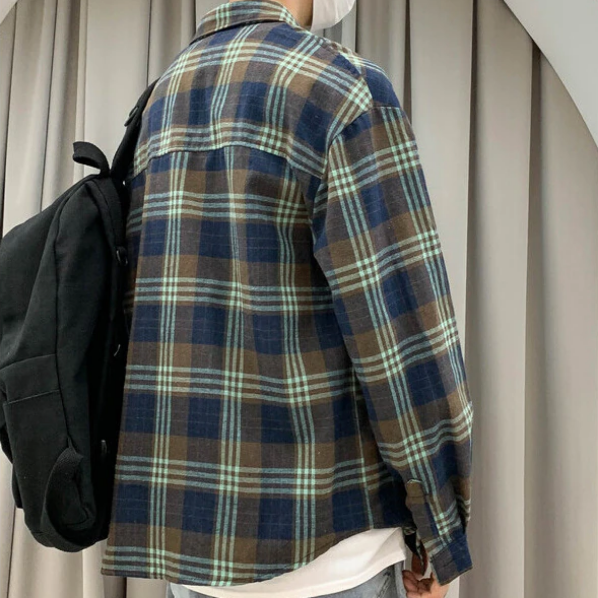 Men's Classic Plaid Flannel Shirt, Dark Blue