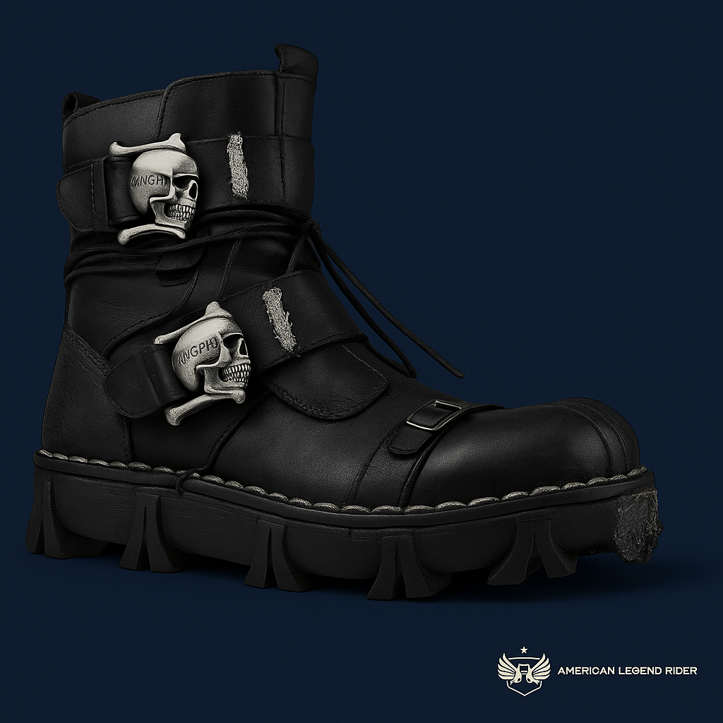 Handmade Skull Leather Boots + Free Leg Bag Bundle
