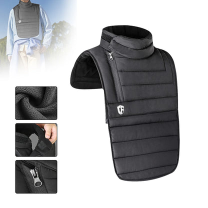 The ALR™ Neck Scarf Rider's Thermal Protector is a black padded neck and chest protector with Thinsulate insulation and a zipper, shown from various angles highlighting texture and closure, ensuring warmth and comfort on every motorcycle ride.