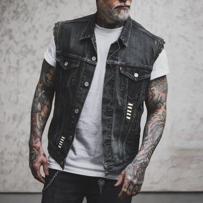 Alr™ Men's Denim Biker Motorcycle Vest, Two Wheels For Hire