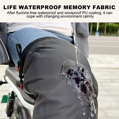 Water being poured on ALR™ Winter Leg Warmers, demonstrating their impressive waterproof and windproof memory fabric's resistance and performance for outdoor wear.