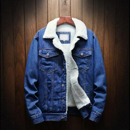Alr™ Men's Denim Jacket with Lamb Cashmere Lining, Dark Blue