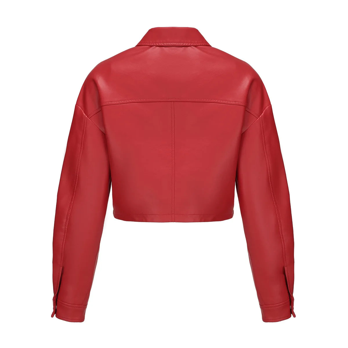 Alr™ Women's Short Leather Biker Jacket with Lapel and Two Pockets