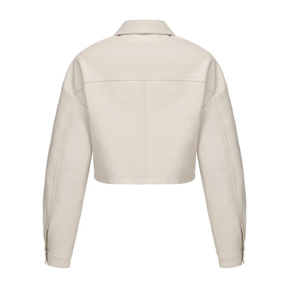 Alr™ Women's Short Leather Biker Jacket with Lapel and Two Pockets