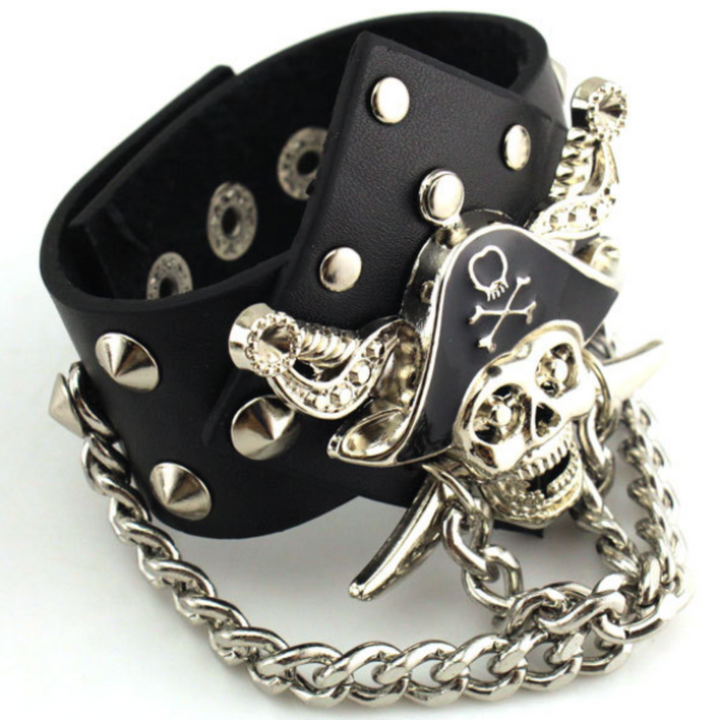 Badass Rockstar Bracelets w/ Metal Spikes 3 Pcs, 8.6 x 1.6 in, Black/Silver