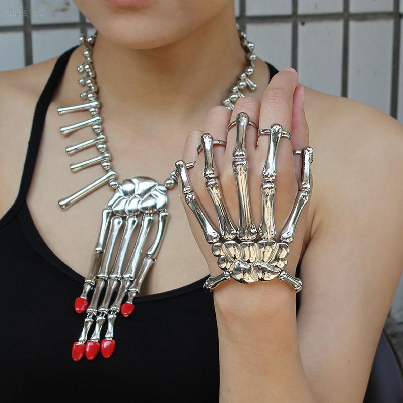 Women's Skeleton Hand Bracelet, Alloy (Lead and Nickle free), Adjustable Ring Size - American Legend Rider