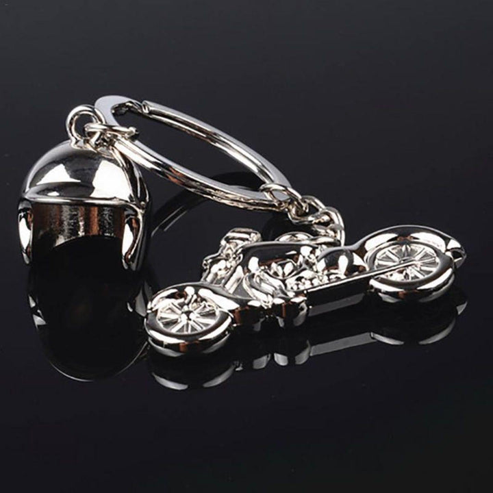 Motorcycle with Helmet Keychain