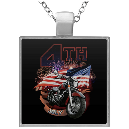 Silver Plated 4th of July Square Pendant Necklace