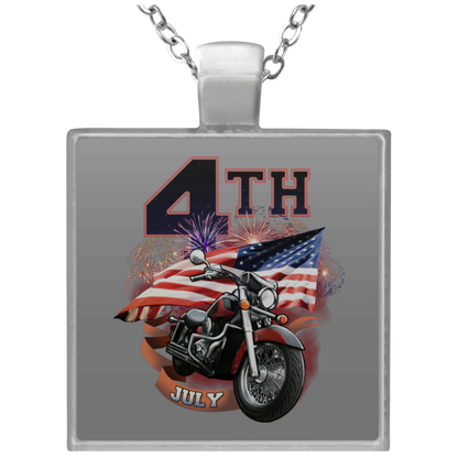 Silver Plated 4th of July Square Pendant Necklace
