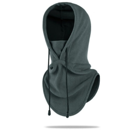 Stay warm in cold weather with this grey hooded Thermal Fleece Hoodie Face Cover - Light Gray. The black hood adds a stylish touch while the thermal fleece material keeps you cozy.