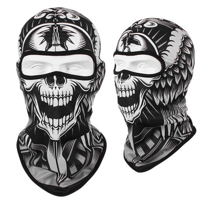Two Skull Balaclava Full Face Masks featuring a detailed skull design with intricate patterns, perfect for skiing, snowboarding, or motorcycle adventures.