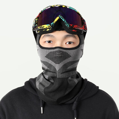 A motorcycle rider wearing a Breathable Motorcycle Full Face Cover and goggles.