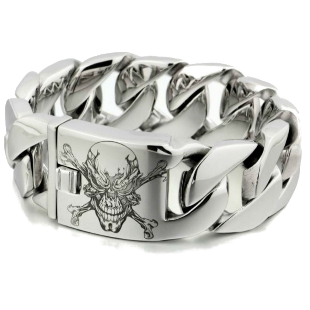 Men's 316L Stainless Steel Handmade Pirate Link Bracelet, 1" Wide, 0.3" Thick, Silver Tone
