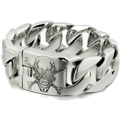 Men's 316L Stainless Steel Handmade Pirate Link Bracelet, 1" Wide, 0.3" Thick, Silver Tone