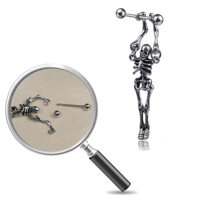 Stainless Steel Skeleton Stud Earring, 0.8 x 1.6 in