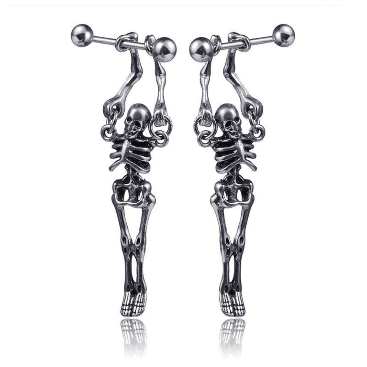 Stainless Steel Skeleton Stud Earring, 0.8 x 1.6 in