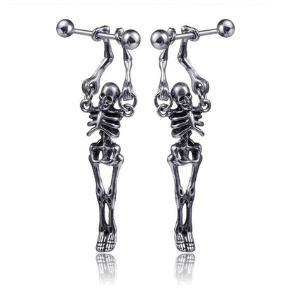 Stainless Steel Skeleton Stud Earring, 0.8 x 1.6 in