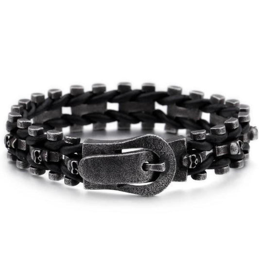 Skull Braided Leather Bracelet - American Legend Rider