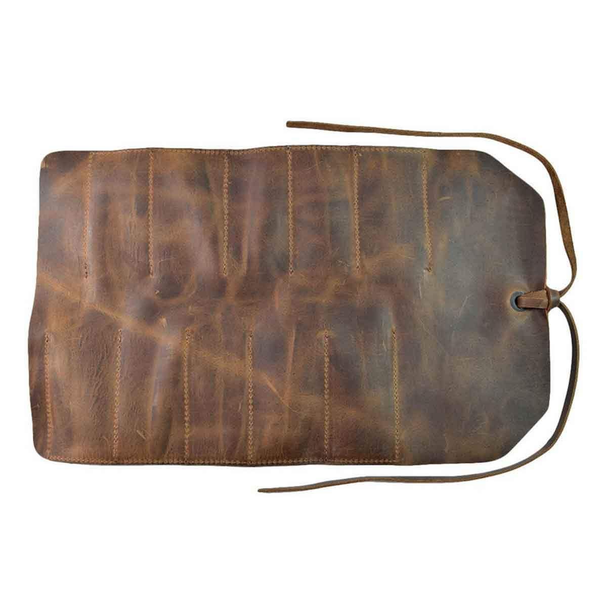 Handmade Roll Up Leather Tool Bag, 10 Slots, Brown - American Legend Rider
