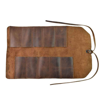 Handmade Roll Up Leather Tool Bag, 10 Slots, Brown - American Legend Rider