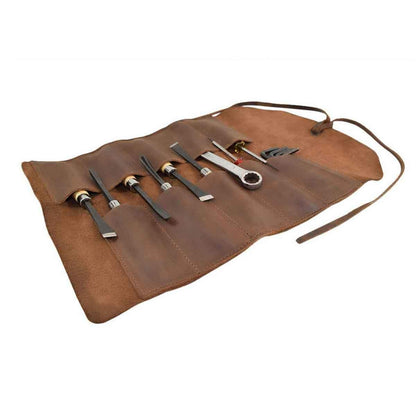 Handmade Roll Up Leather Tool Bag, 10 Slots, Brown - American Legend Rider