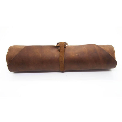 Handmade Roll Up Leather Tool Bag, 10 Slots, Brown - American Legend Rider