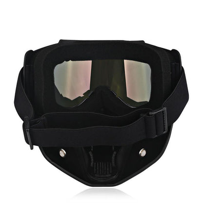 Motorcycle Goggles Mask with a black frame, featuring reflective, antifog lenses and UV protection, front view.