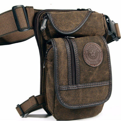 A Rider's Rebel Essentials Bundle leg bag made of durable and lightweight canvas, perfect for a rider's rebel essentials bundle.