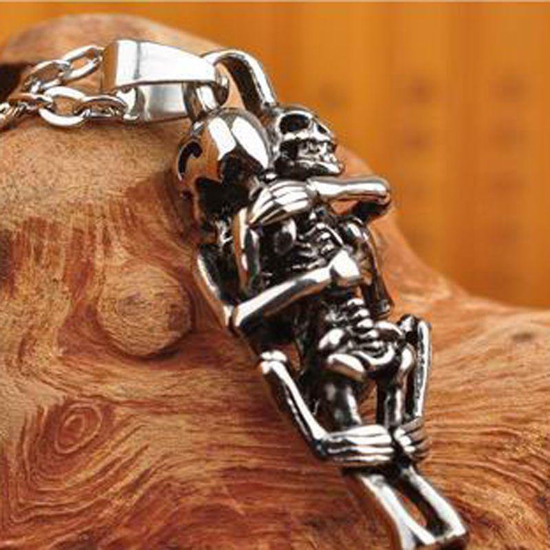 Infinity Skull Couple Necklace Hug Lover Necklace, Stainless Steel - American Legend Rider