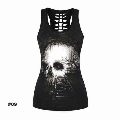 Women's Skull Tank Top, Polyester/Spandex, Black with Human Skull Print - American Legend Rider