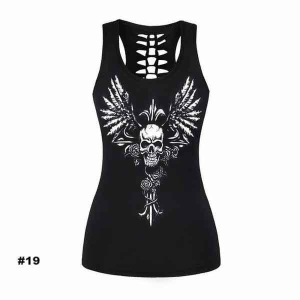 Women's Skull Tank Top, Polyester/Spandex, Black with Human Skull Print - American Legend Rider