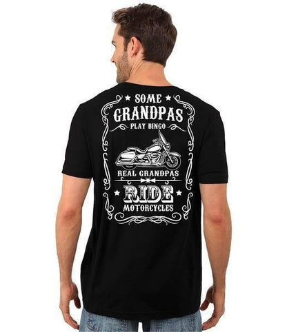 Some Grandpas Play Bingo, Real Grandpas Ride Motorcycles T-Shirt, Cotton, Black - American Legend Rider