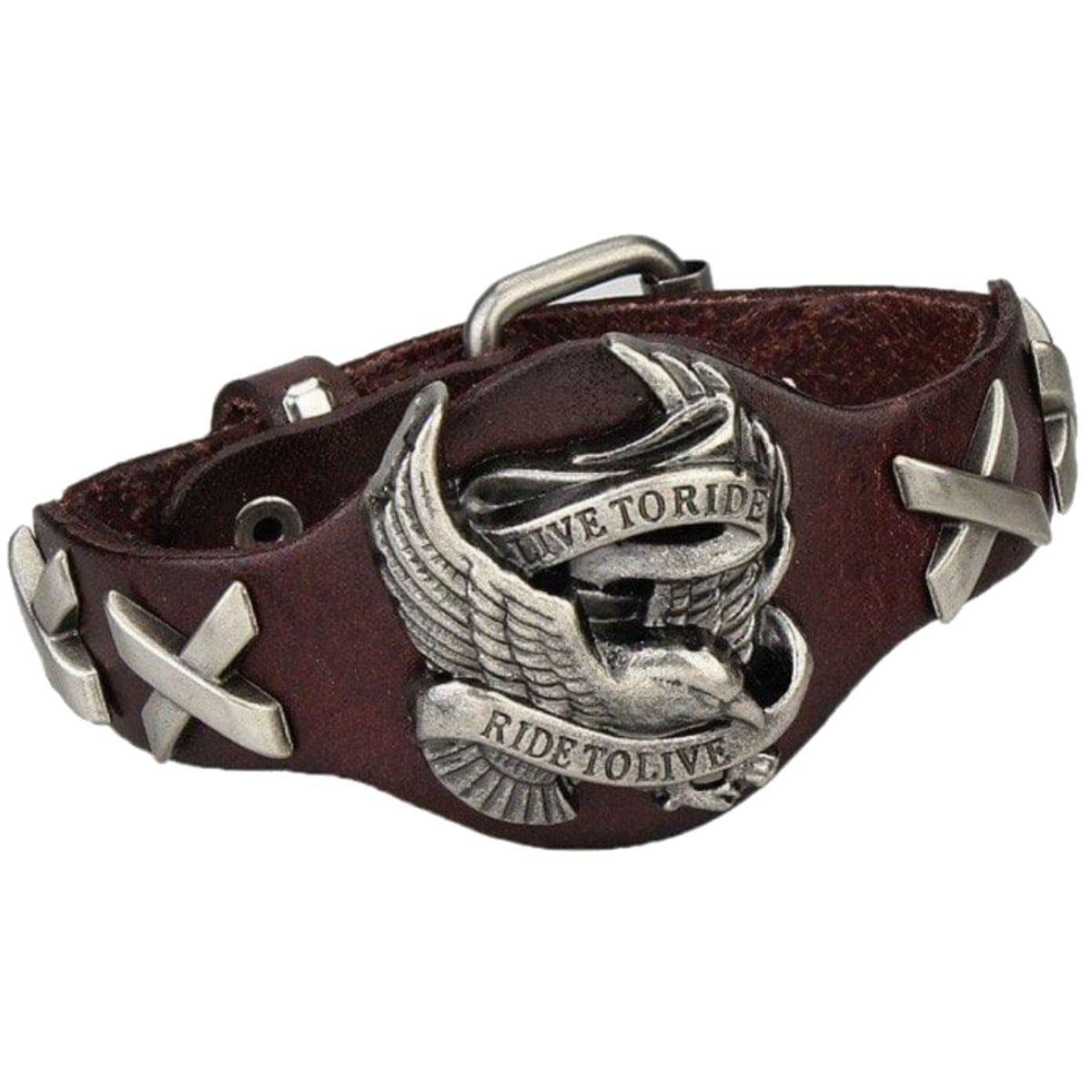 Badass Live To Ride Biker Leather Bracelet - American Legend Rider