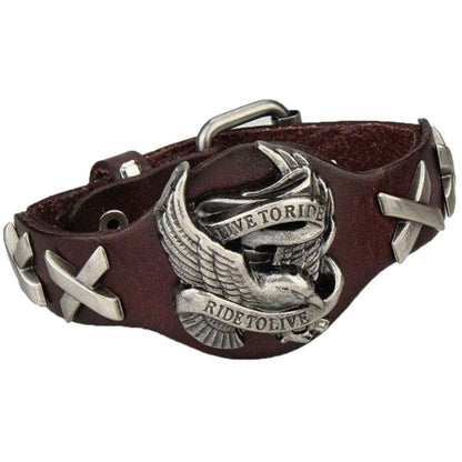 Badass Live To Ride Biker Leather Bracelet - American Legend Rider